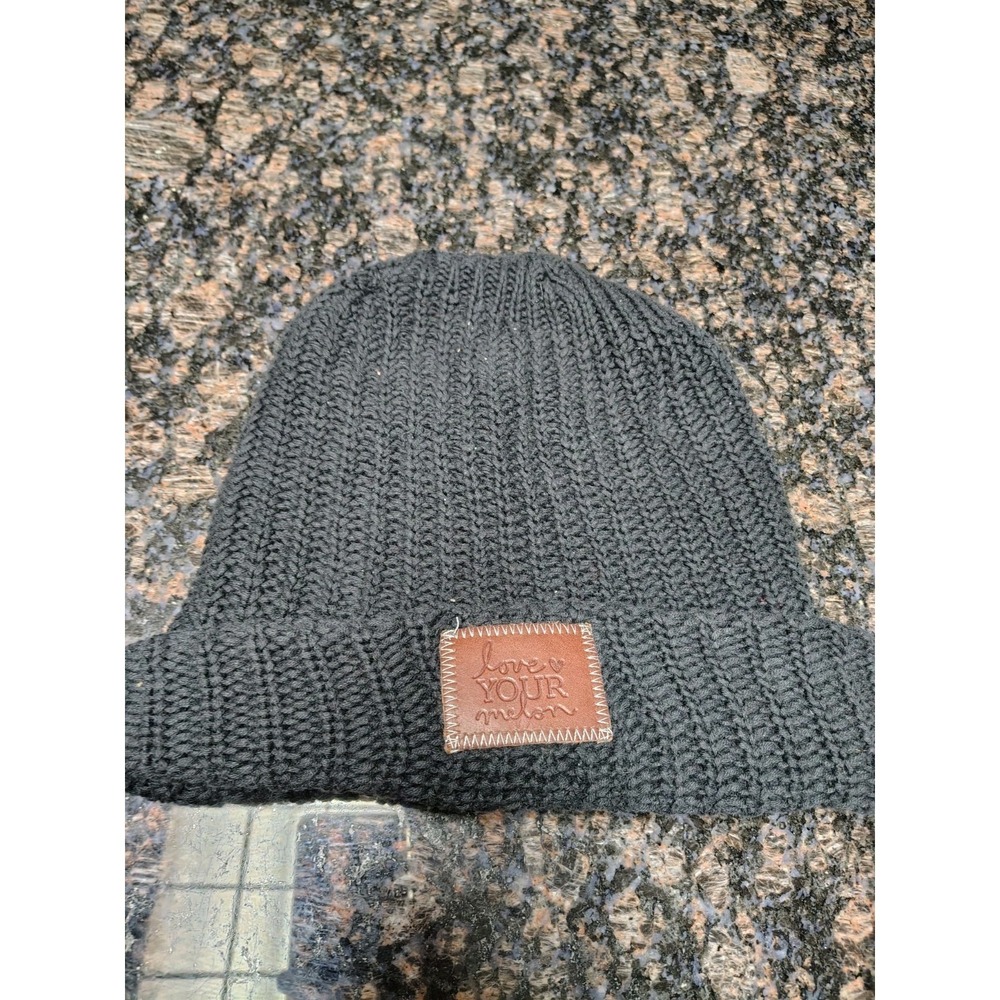LOVE YOUR MELON Smoke Speckled Cuffed‎ OVERSIZED Beanie Hat, Leather Patch